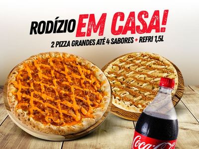 Rodízio em Casa- 2 Pizzas Grandes 35cm + Bordas Gratis + 1 Coca Cola 1,5l