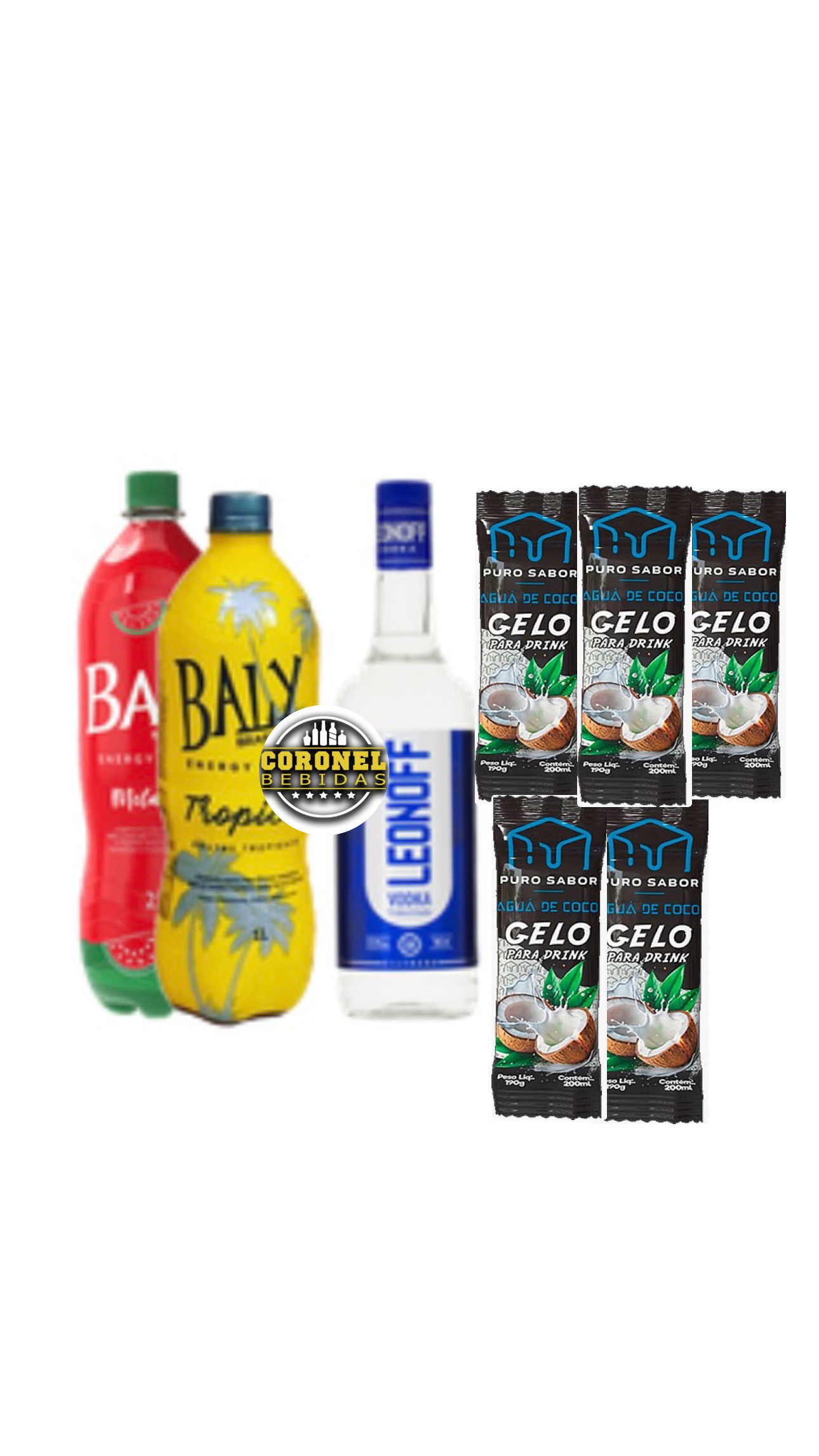 Vodka Leonoff 1L+ 1 Baly 2L + 5 Gelo coco