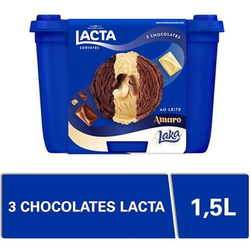 Sorvete Sabor 3 Chocolates Lacta Pote 1,5l