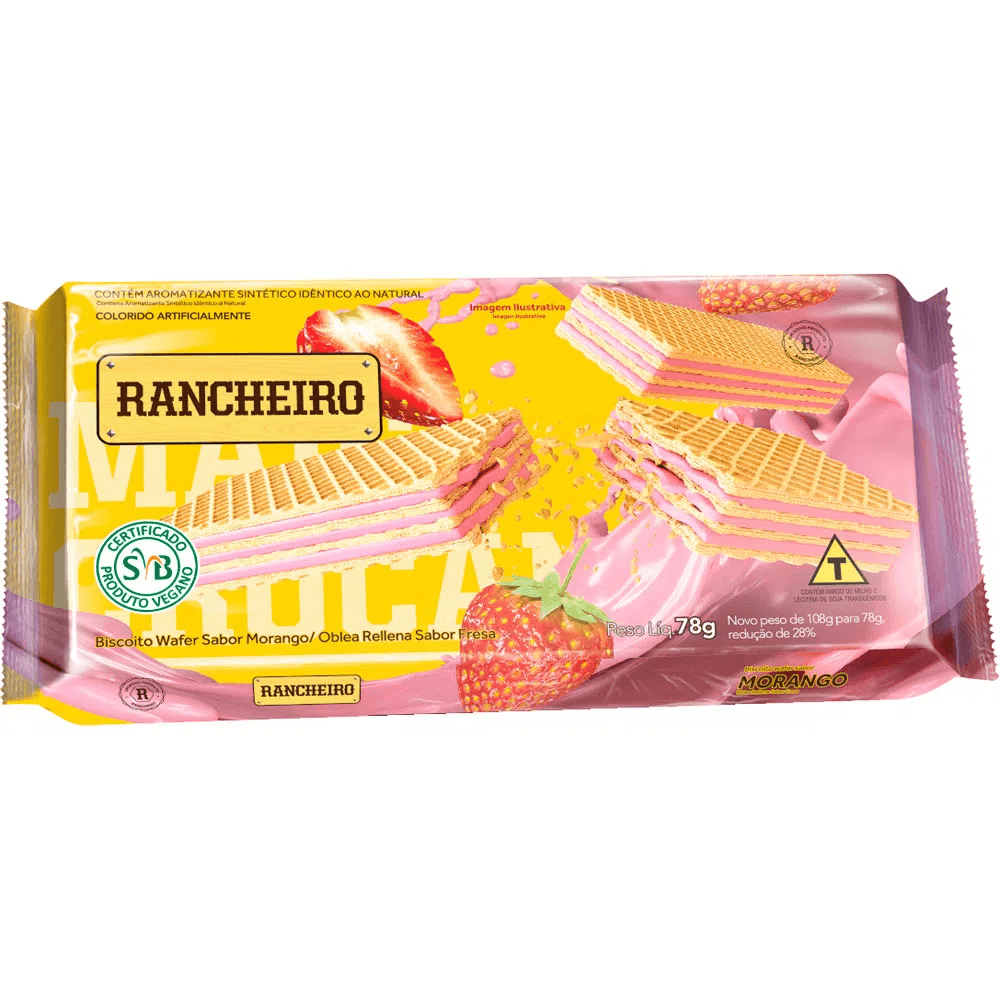 Biscoito Rancheiro Wafer Morango 78g