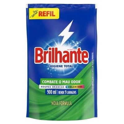 Lava Roupas Líquido Higiene Total Brilhante Refil 900ml