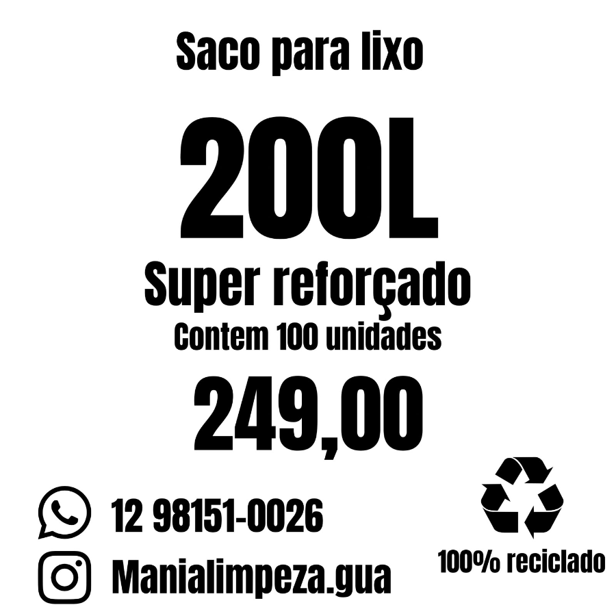 FARDO SACO DE LIXO 200L SUPER REFORÇADO C/100 UN