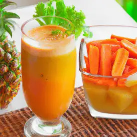 DETOX DE ABACAXI, MACA, CENOURA, GENGIBRE, LINHACA