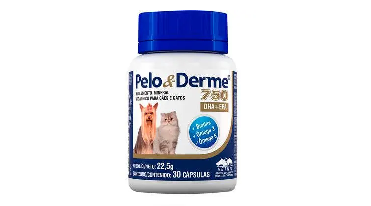 Pelo & Derme 750 22,5g. Contém 30 cápsulas.