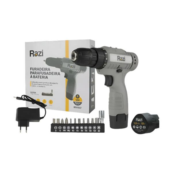 Furadeira e Parafusadeira a Bateria 12V Razi Bivolt