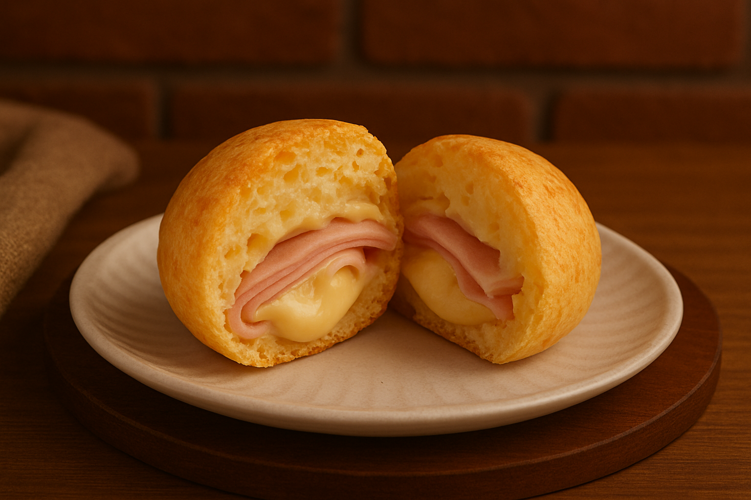 Pão de queijo recheado com presunto e mussarela
