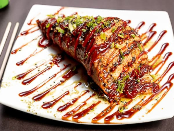 Maçaricado Salmão cru e Kani