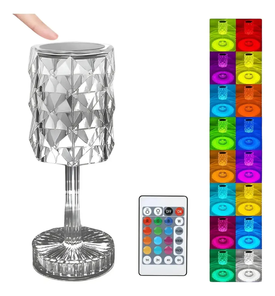 Luminária Candeeiro Abajur Cristal Mesa Led Rgb Recarregável