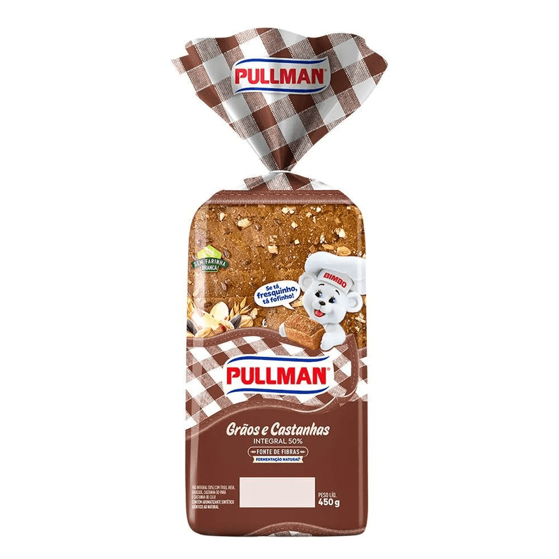 PÃO 50% INTEGRAL GRÃOS E CASTANHA PULLMAN 450G