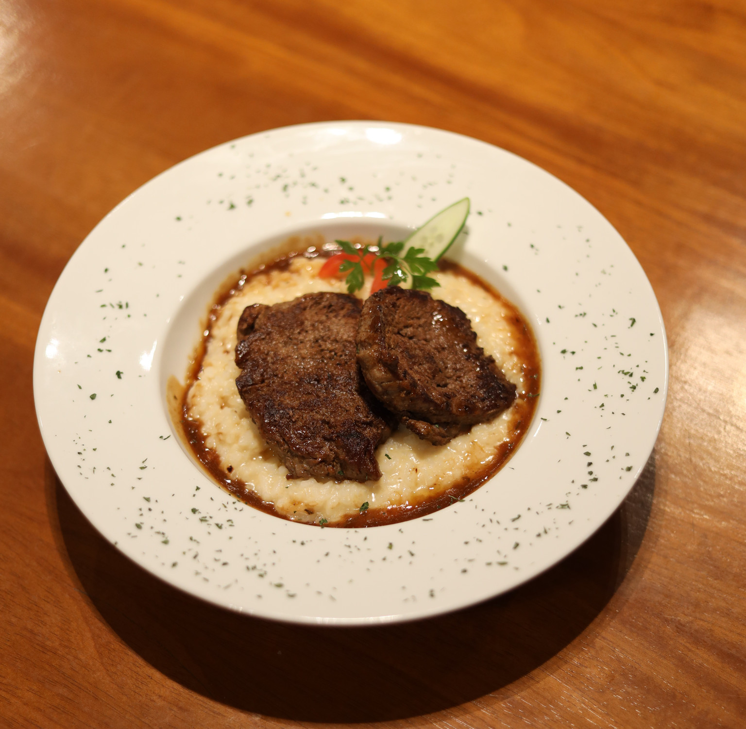 Risoto de Grana Padano com Escalope de Filé.