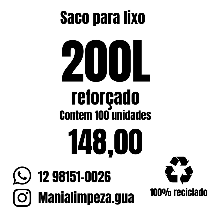 FARDO SACO DE LIXO 200L REFORÇADO FARDO C/100 UN