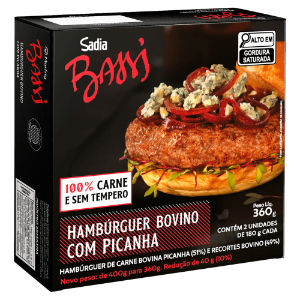 HAMBÚRGUER BOVINO PICANHA BASSI 360G CAIXETA 2 UNID