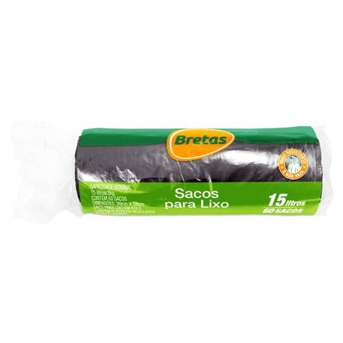 Saco para Lixo Rol Preto 15l Bretas com 60un
