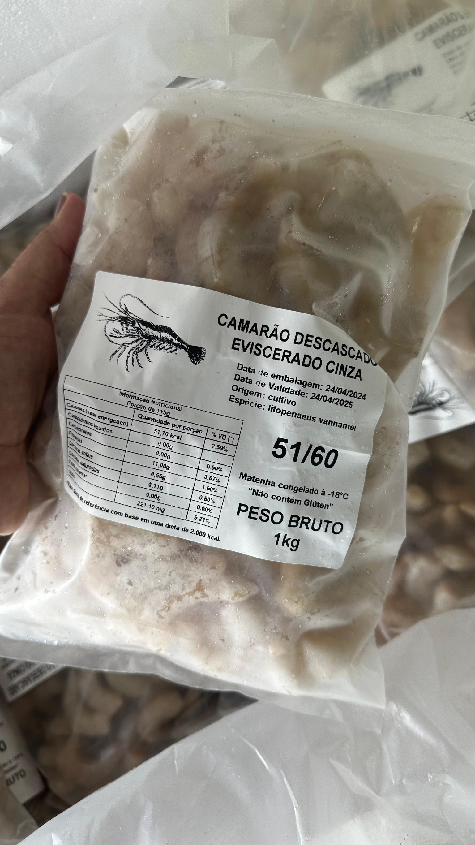 Filé de camarão cinza M 51/60 (1kg)