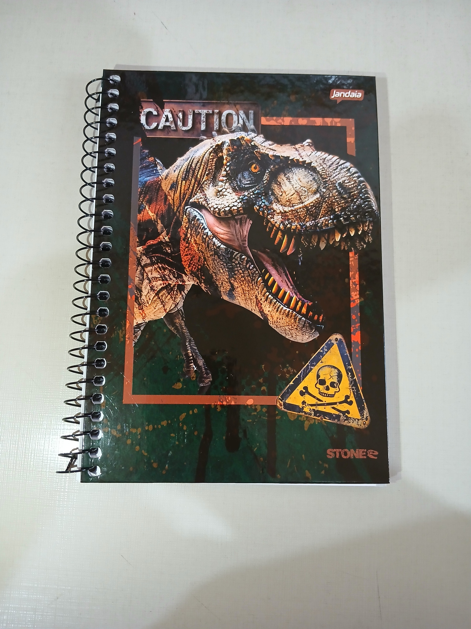 Caderno jandaia pequeno de 80 folha  dinossauro  