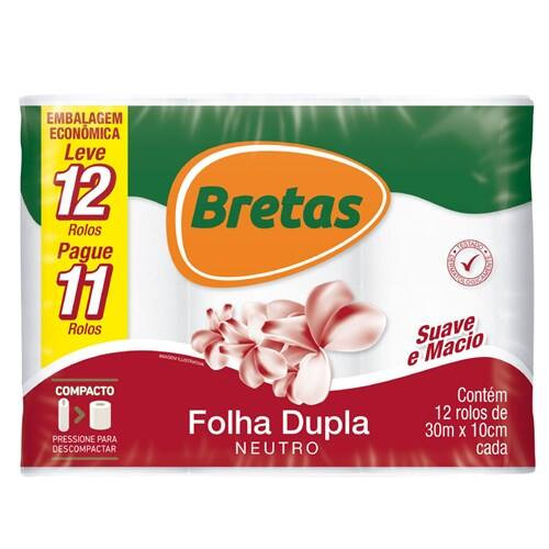 Papel Higiênico Folha Dupla 30m Bretas com 12un