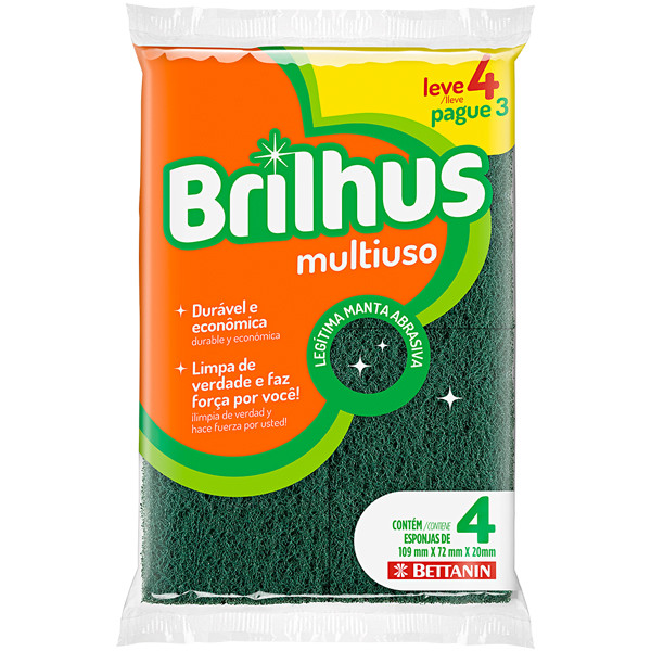ESPONJA MULTIUSO BRILHUS C/4UN¬