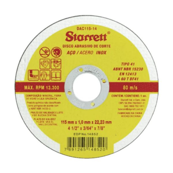 Disco de Corte 4.1/2" 115mm x 1,0mm x 22,23mm Starrett