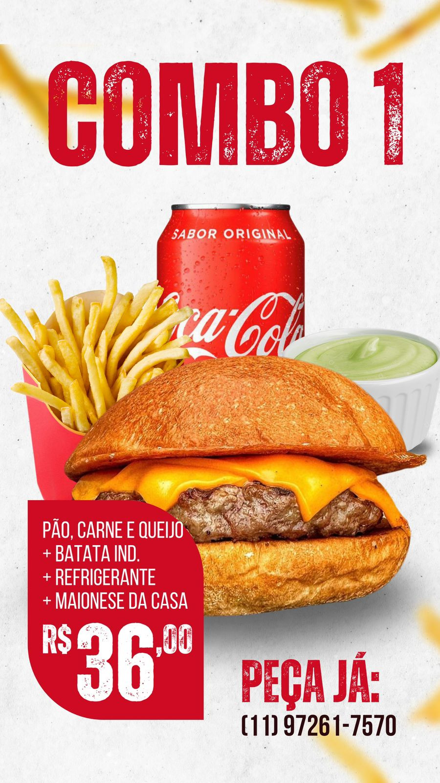 COMBO FININHO PÃO CARNE E QUEIJO 