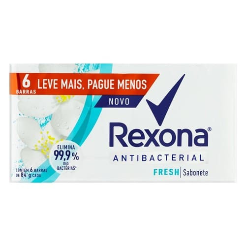 Pack Sabonete Barra Antibacterial Fresh Rexona Envoltório 6 Unidades 84g Cada Leve Mais Pague Menos