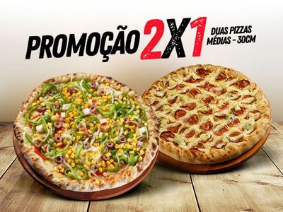 2x1 Pizza Media- 2 Pizzas Medias 30cm + 1 Coca Cola 1,5lt Gratis