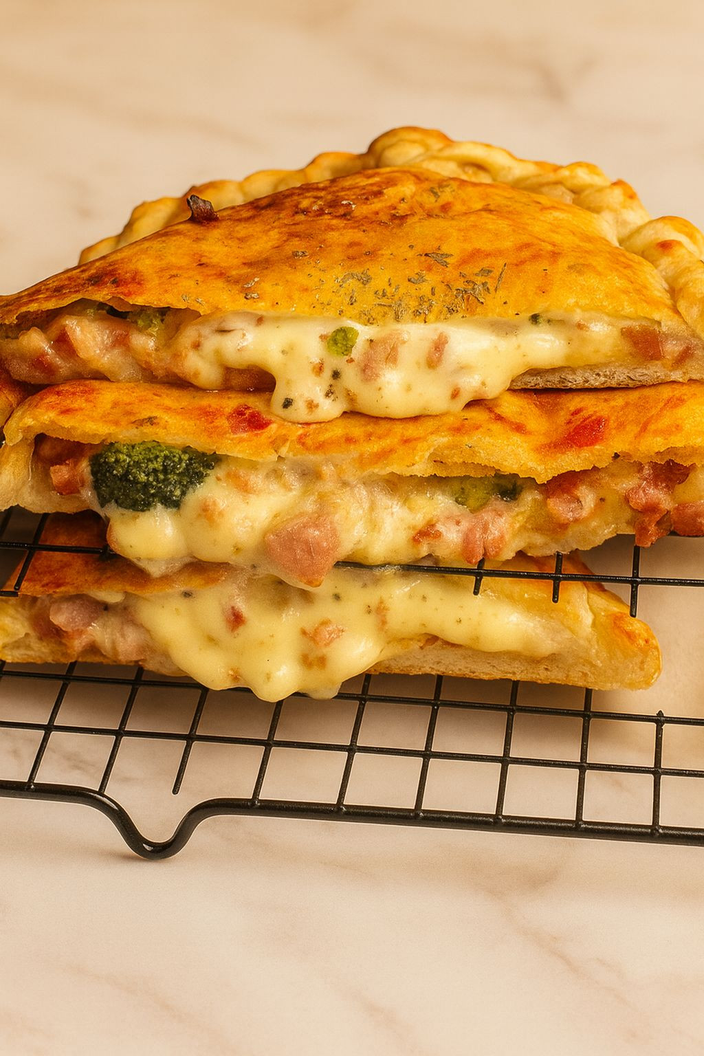 Calzone de carne com cebola caramelizada e gorgonzola (Fatia)