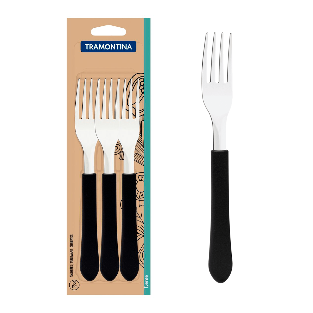 GARFO TRAMONTINA LEME INOX PRETO C/3UN