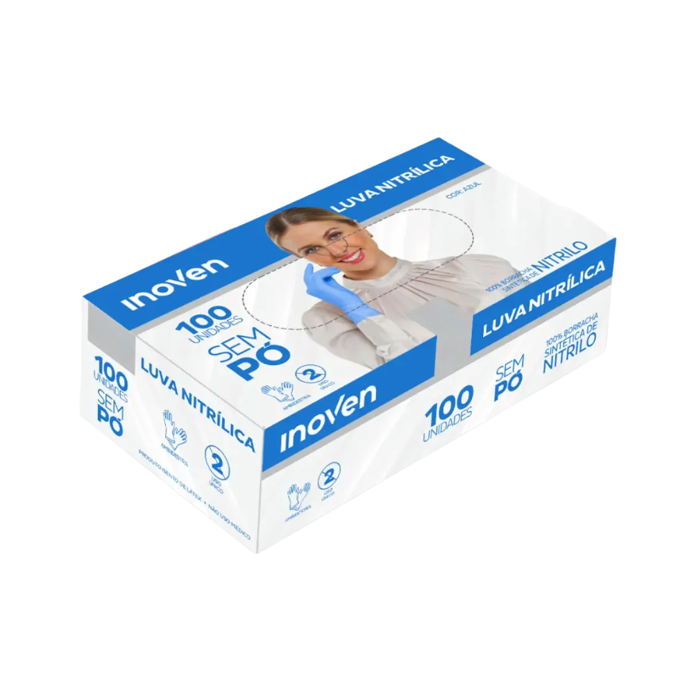 LUVA NITRILICA S/PO INOVEN CX C100 AZUL 8-M