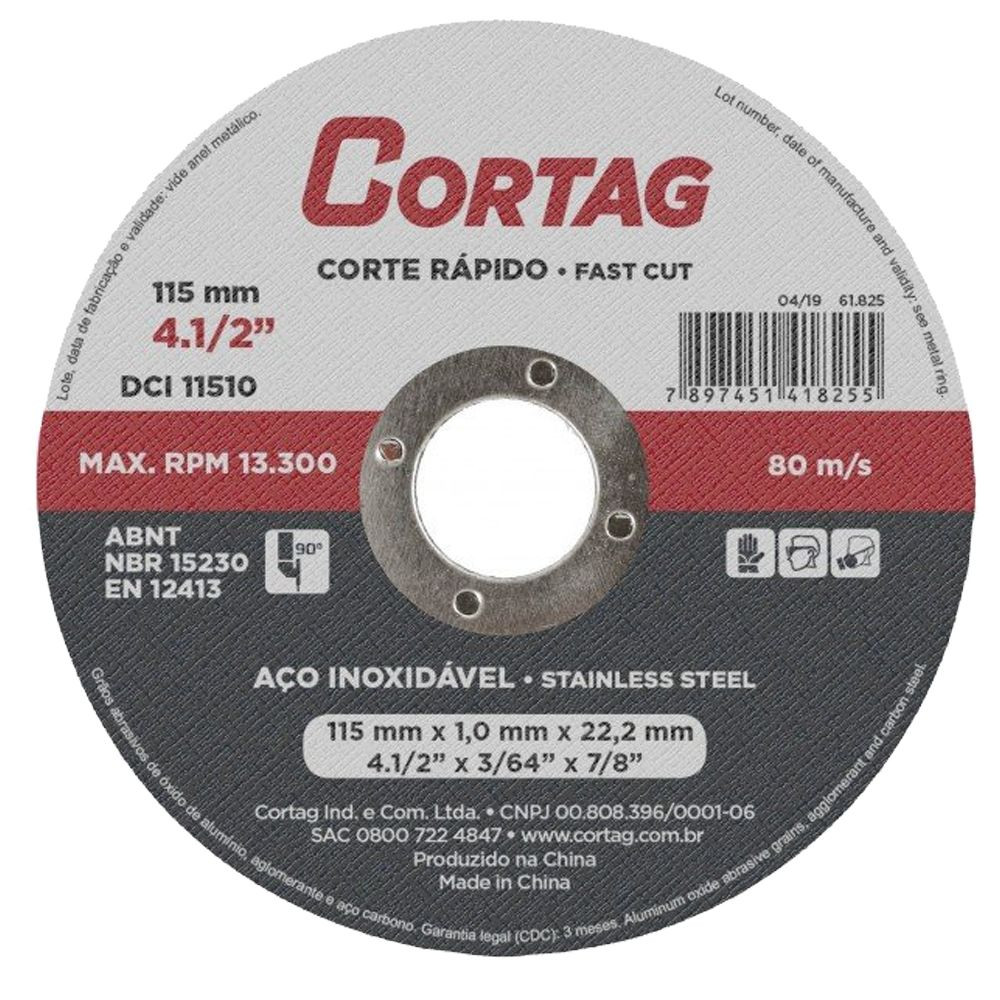 DISCO CORTE INOX CORTAG 115X1,0X22,2MM