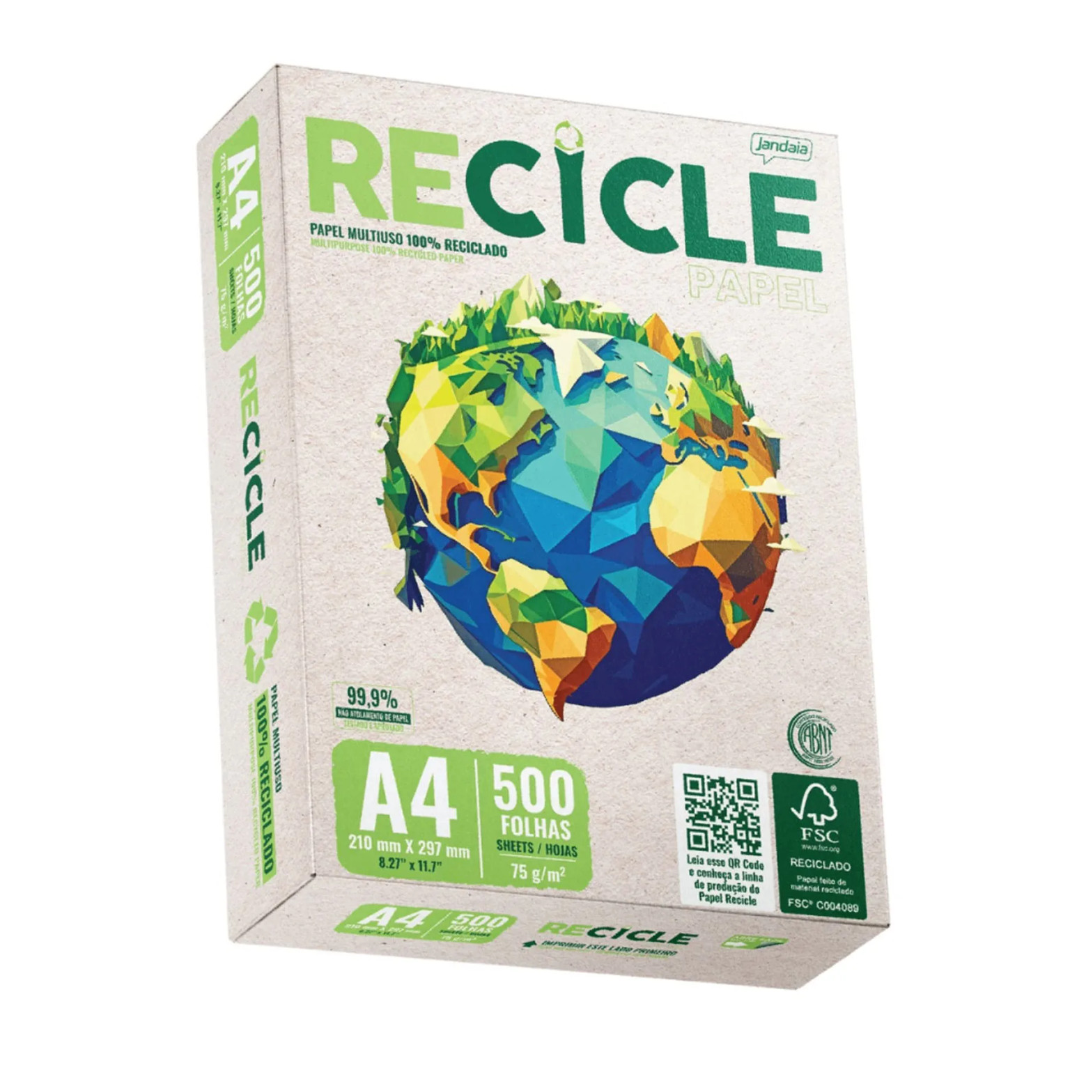 PAPEL SULFITE JANDAIA A4 RECICLADO C/500FLS