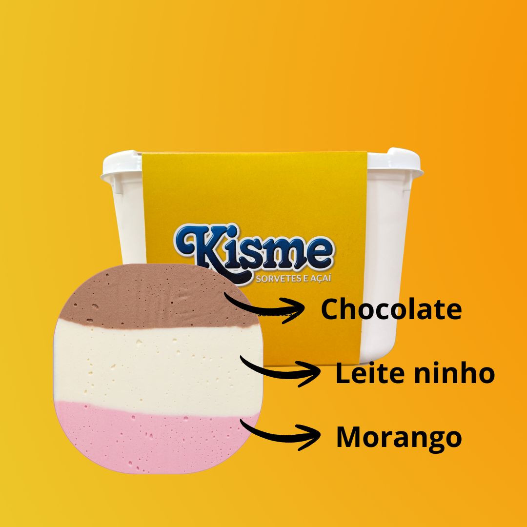 Pote 2 litros Sabor Napolitano (Morango, leite Ninho e chocolate)