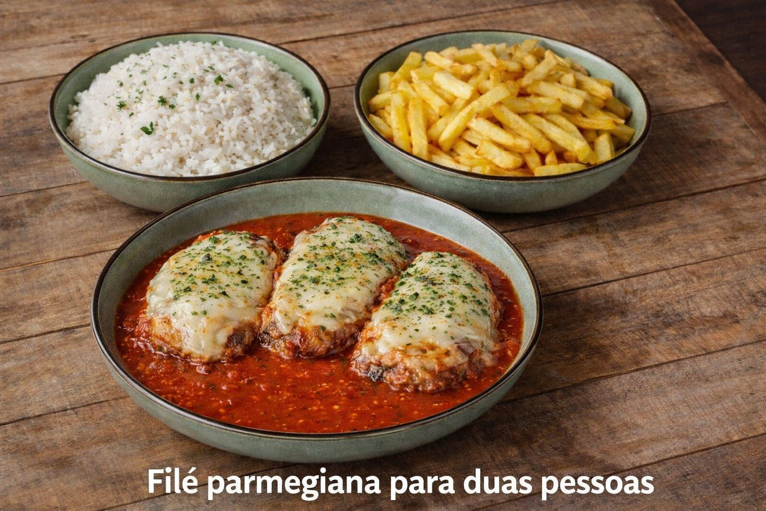FILÉ MIGNON À PARMEGIANA SERVE DUAS PESSOAS 