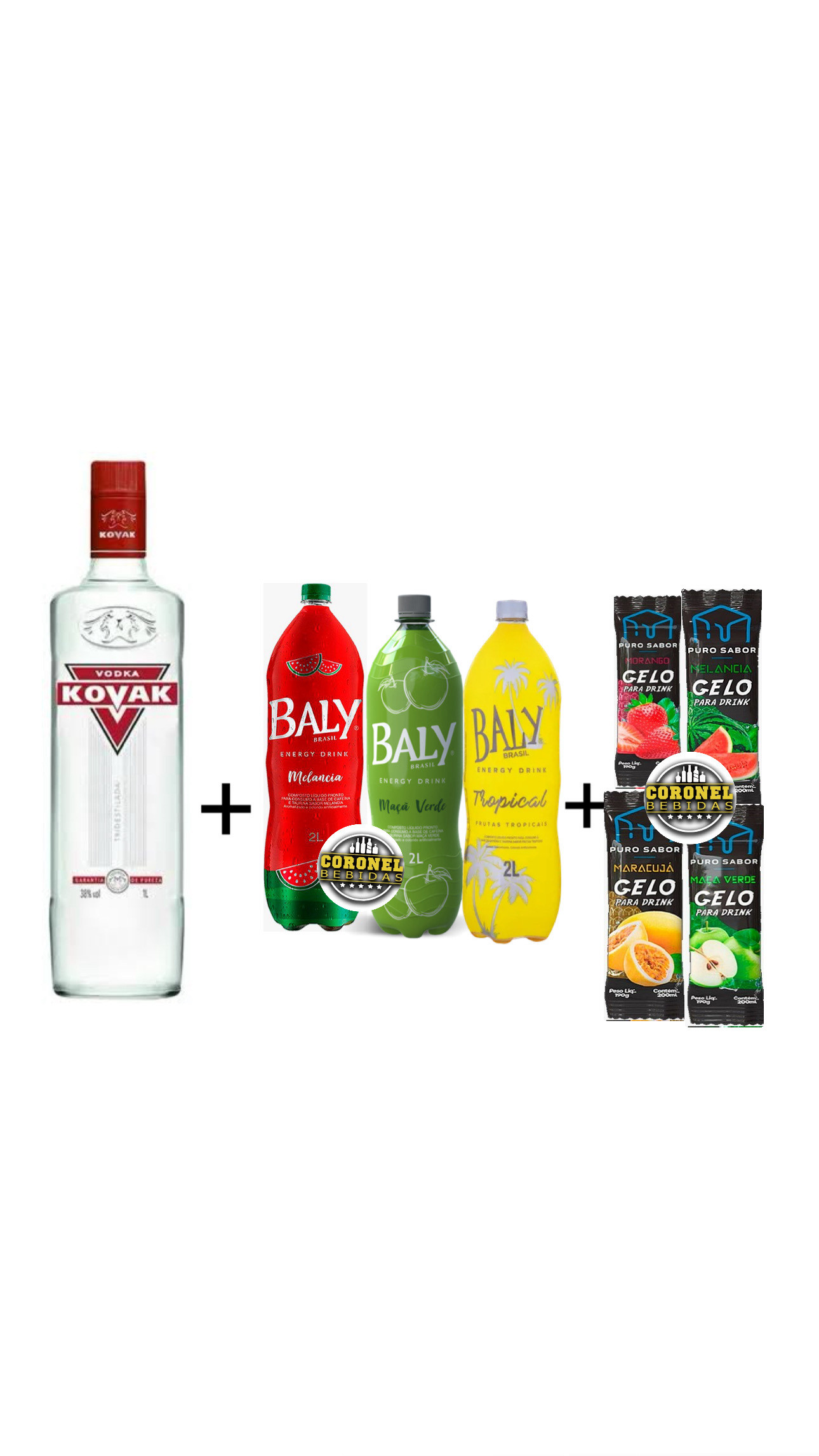 Vodka Kovac 1L+ 1 Baly 2L + 4 Gelo (escolher sabores)