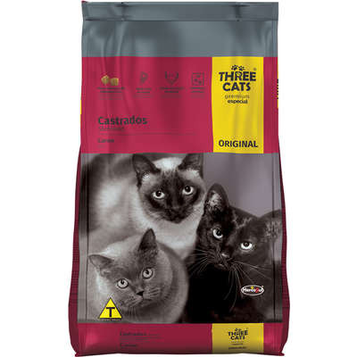 Ração Three Cats Original Sabor Carne para Gatos Adultos Castrados. 15kg.