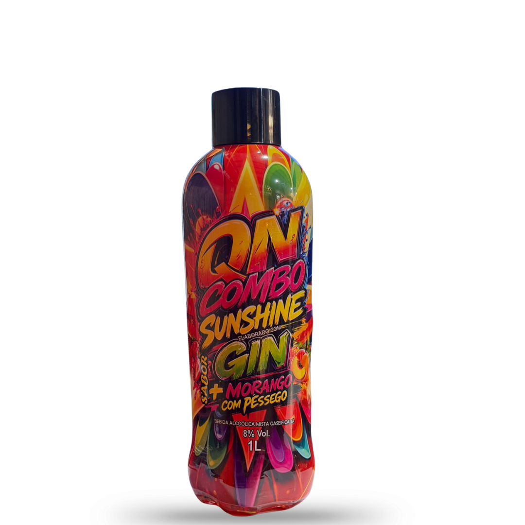 Qn combo sunshine sabor gin+morango com pessego 1 litro 