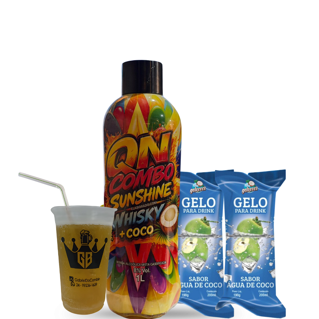 Qn combo sunshine whisky + coco  1 litro 2 gelos