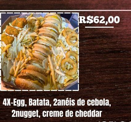 EXPLOSÃO CHEDDAR - 4 X EGG, BATATA, 4 ANEIS, 4 NUGUETS E CHEDDAR