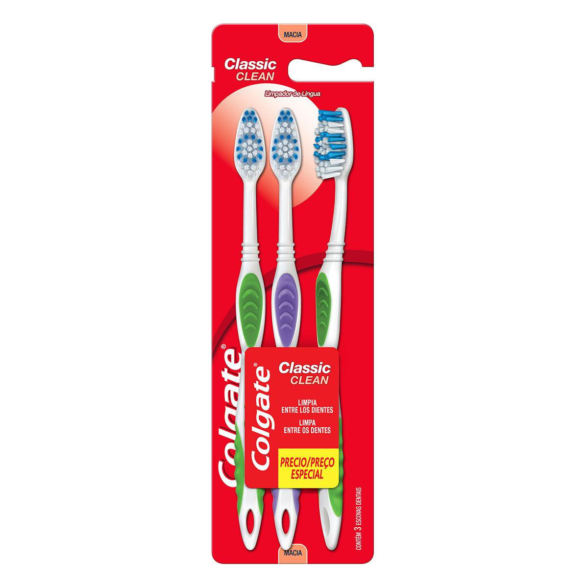 ESCOVA DENTAL COLGATE "MACIA" CLASSIC CLEAN C/3UN