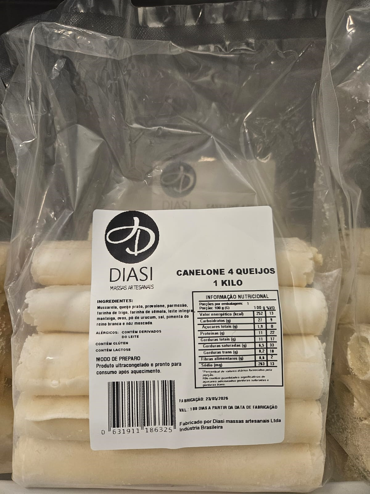CANELONE AOS QUATRO QUEIJOS SEM MOLHO 1 KILO (ULTRACONGELADO)