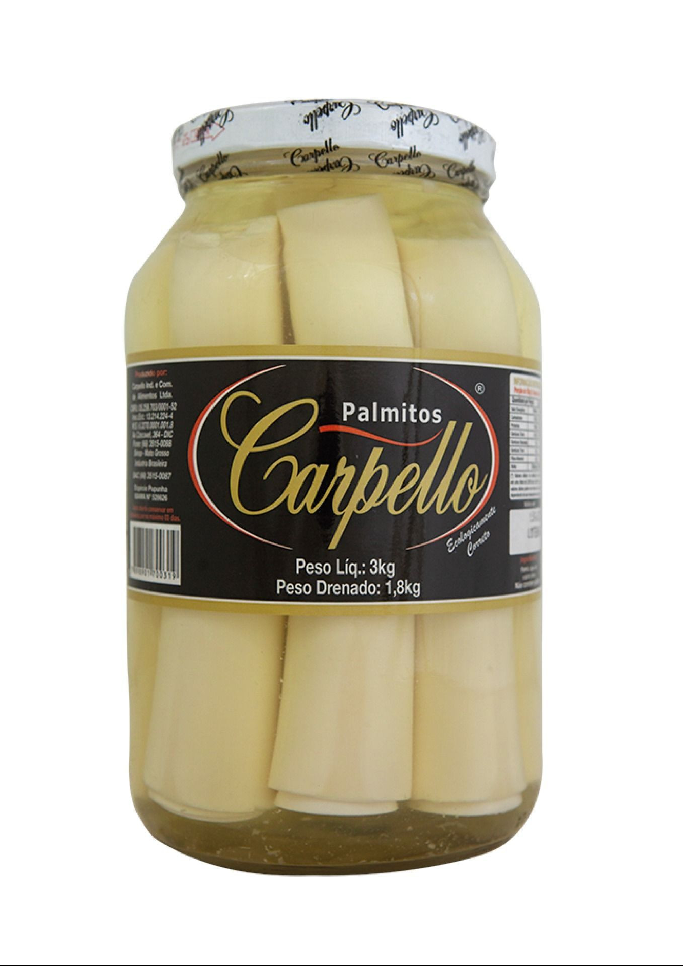 PALMITO INTEIRO EM CONSERVA CARPELLO 300G POTE VIDRO UN