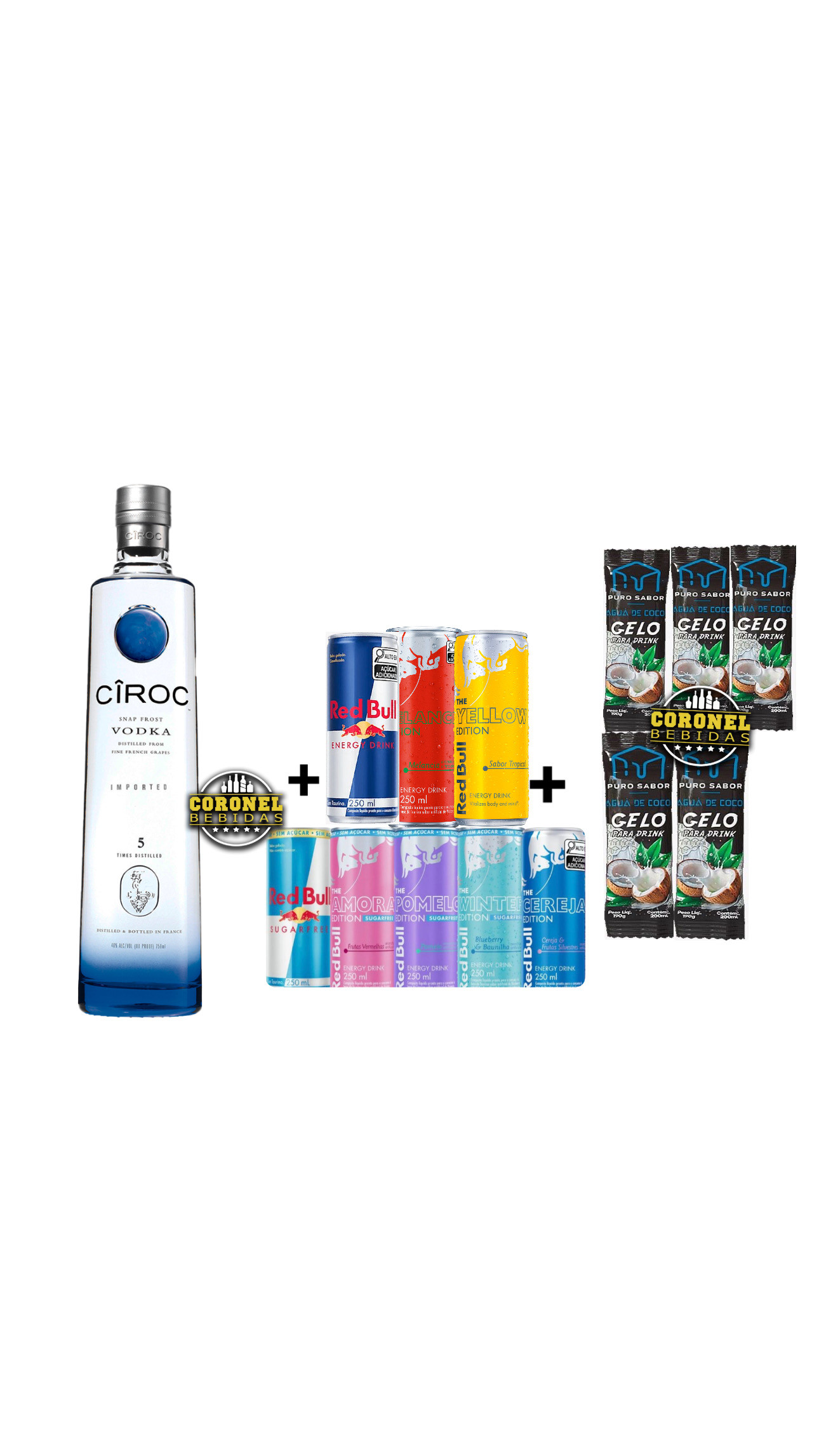 Vodka Ciroc + 4 Redbul + 5 Gelo de coco 