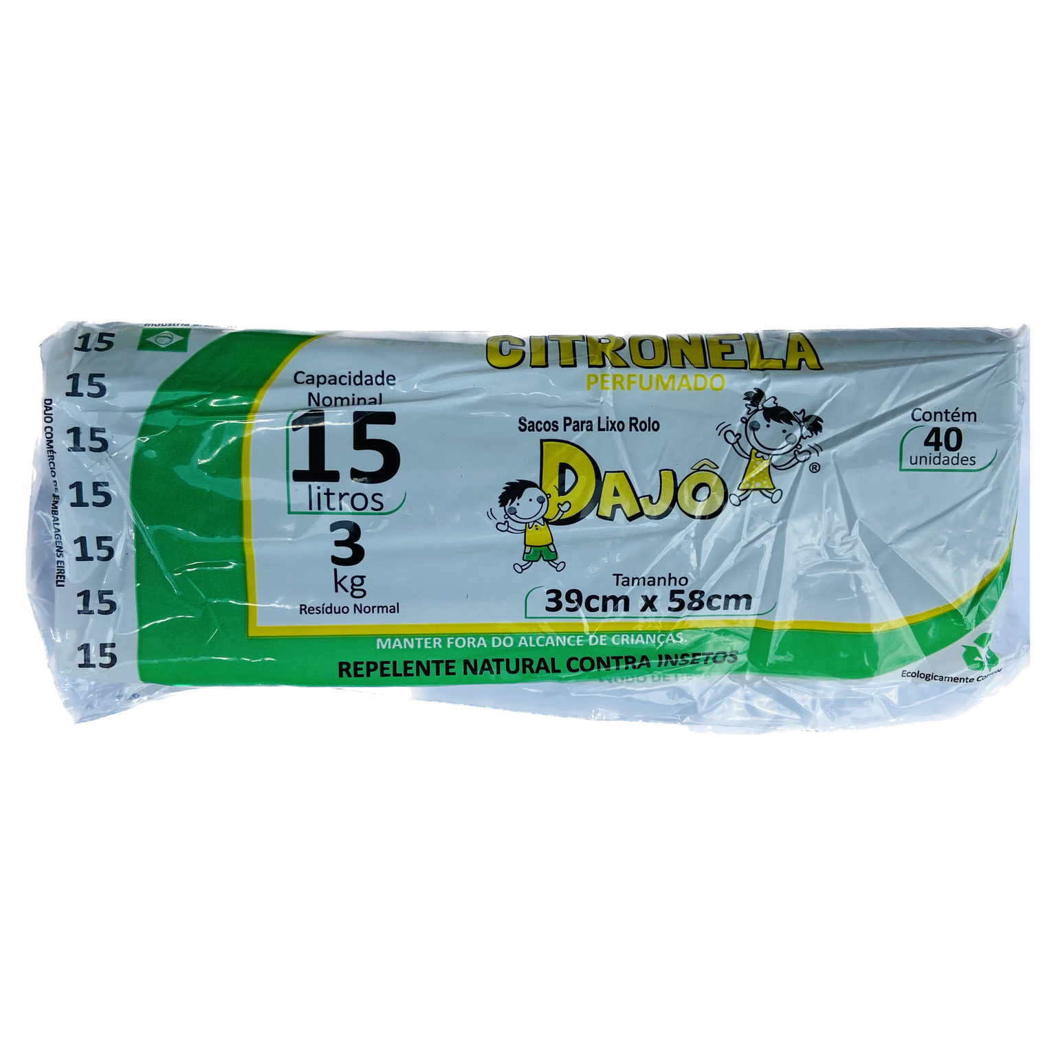 SACO P/ LIXO DAJO CITRONELA ROLO 15L/3KG C/40UN