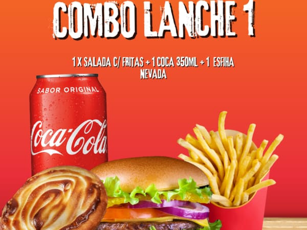 Combo Lanche Nº1 (1 X - Salada c/ fritas +1 Coca 350ml + 1 esf nevada)