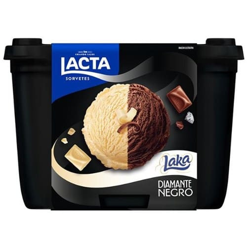 Sorvete Diamante Negro Chocolate e Laka Chocolate Branco Lacta Pote 1,5l