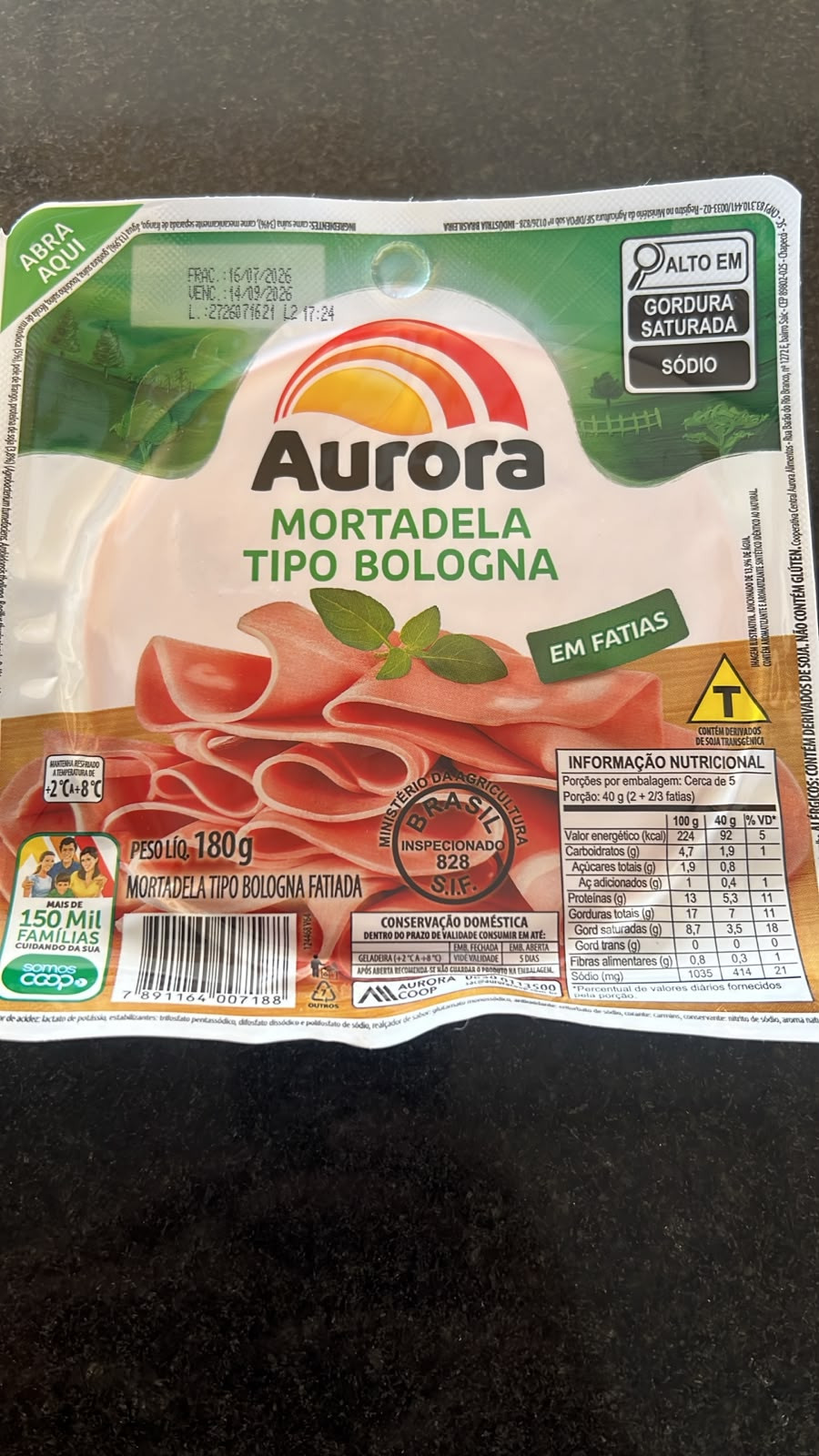 3590 - Mortadela tipo Bologna fat. aurora 180 G