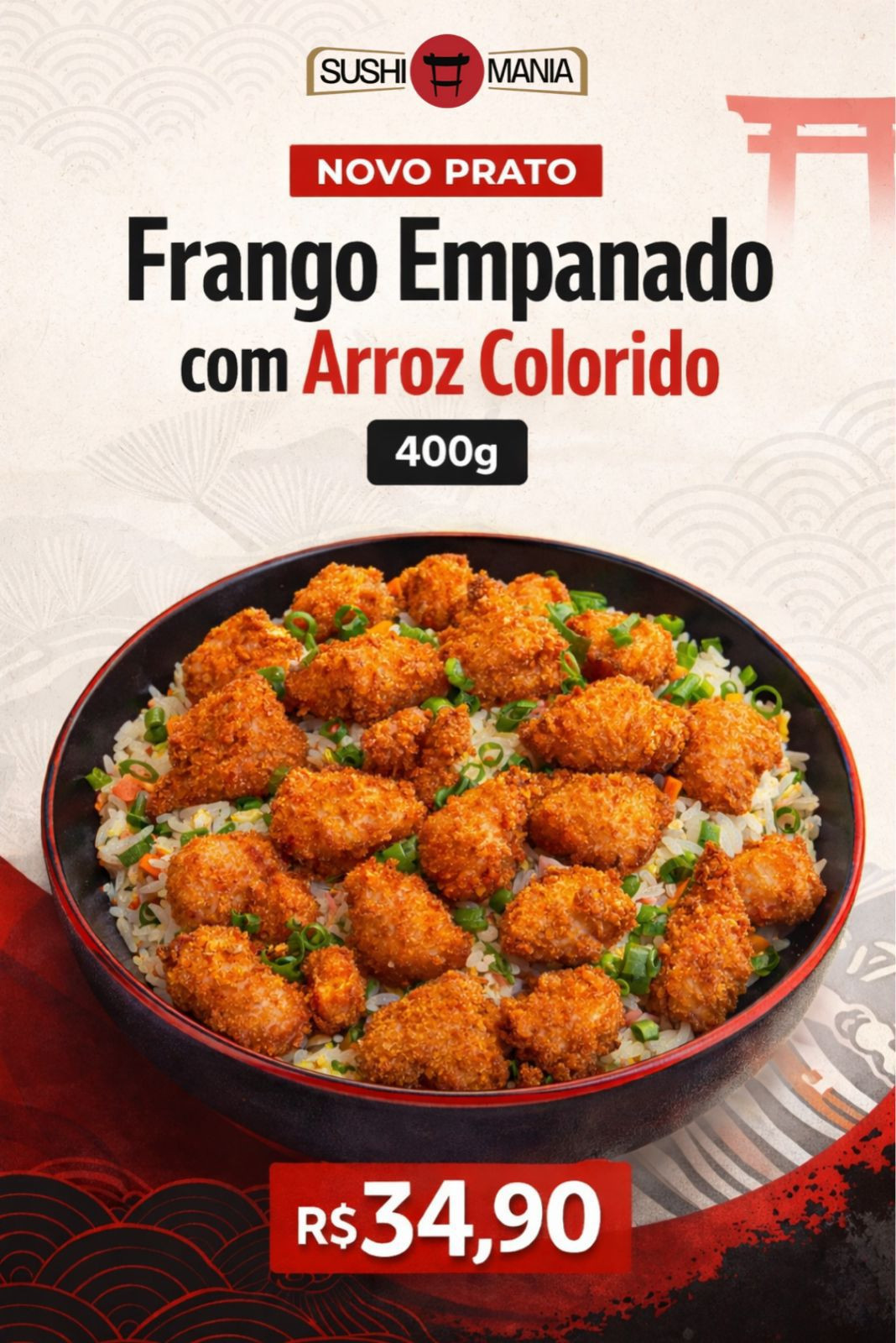 frango empanado com arroz colorido 