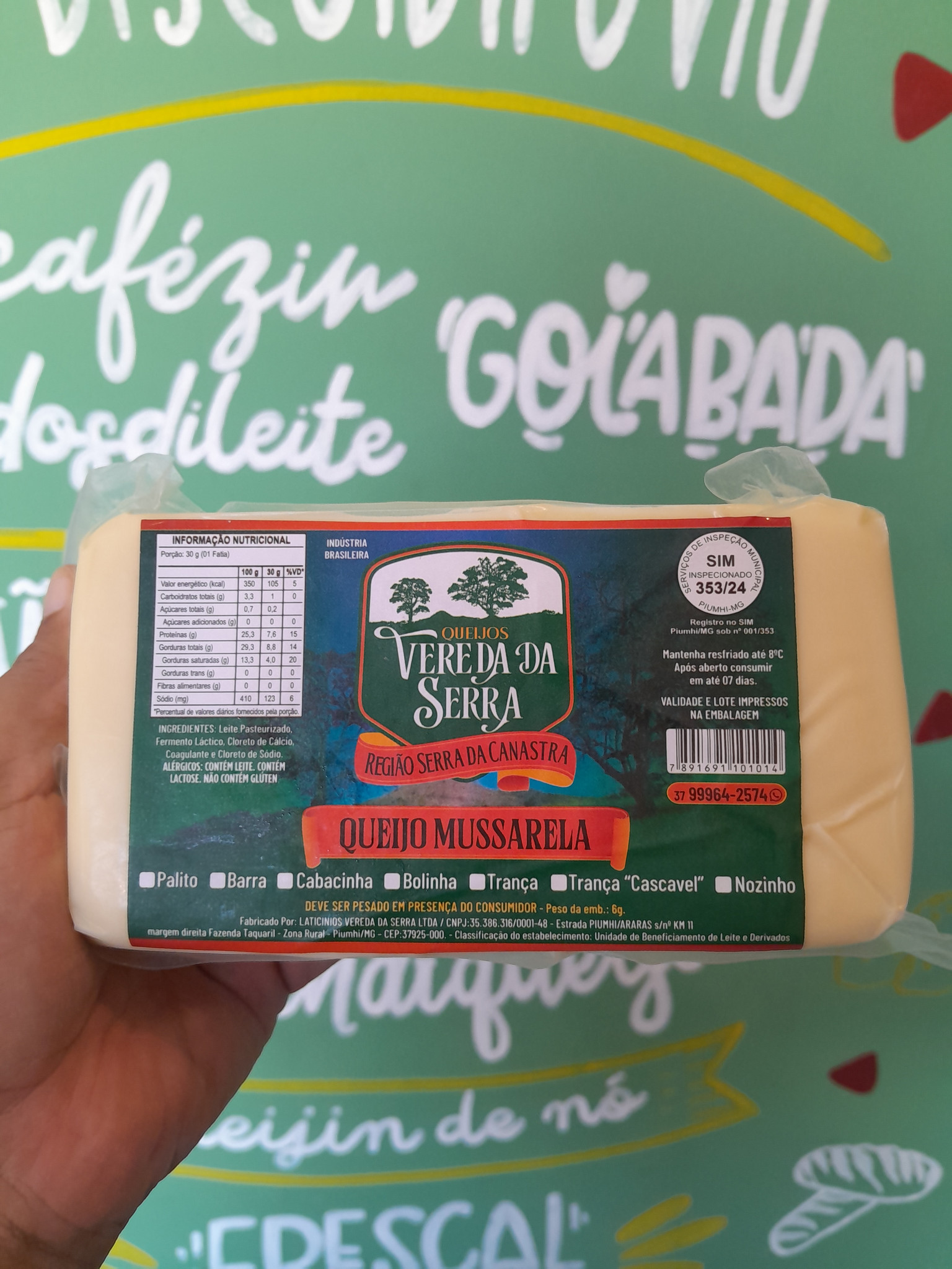 Barrinha de Queijo Muçarela vereda da serra - 600g