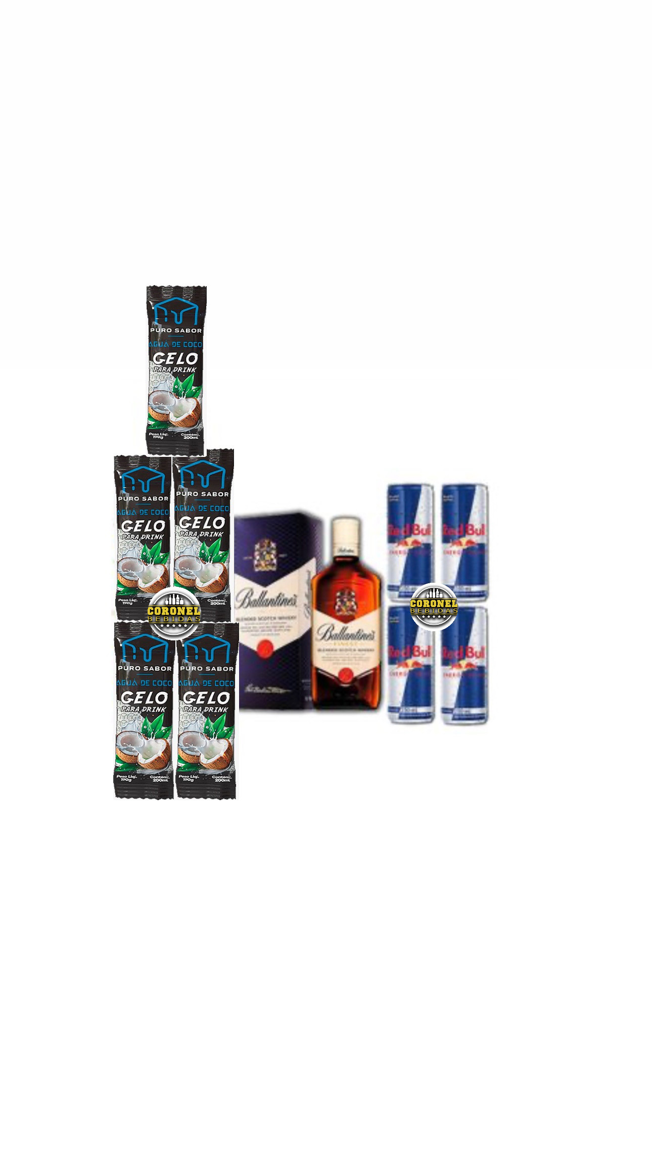 Ballantine's 1L + 4 Redbull + 5 Gelo de coco
