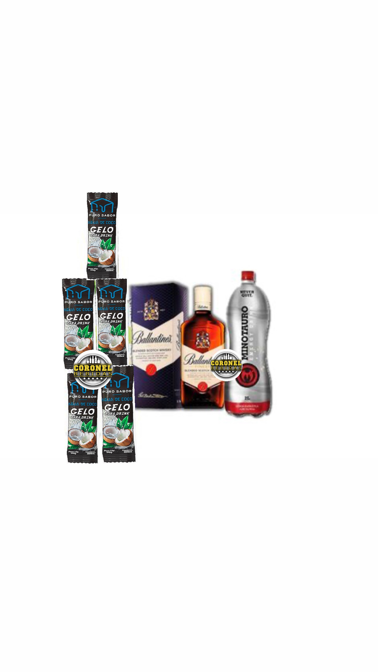 Ballantines's 1L + 1 Minotauro 2L + 5 Gelo de coco