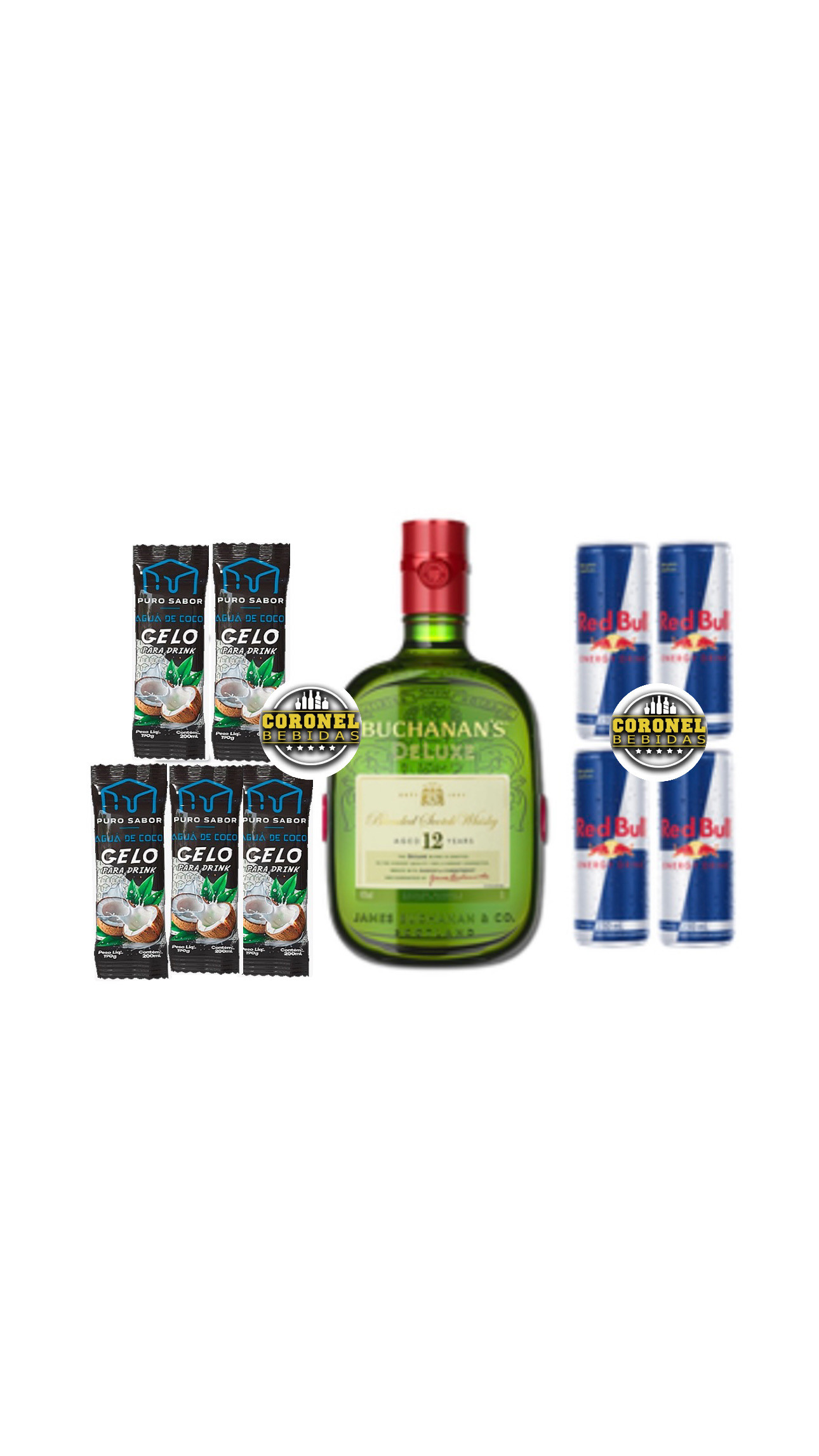 Buchanan's 1L + 4 Redbul+ 5 Gelo de coco